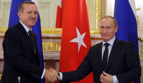 Russian Prime Minister Vladimir Putin meets with Turkish Prime Minister Tayyip Erdogan